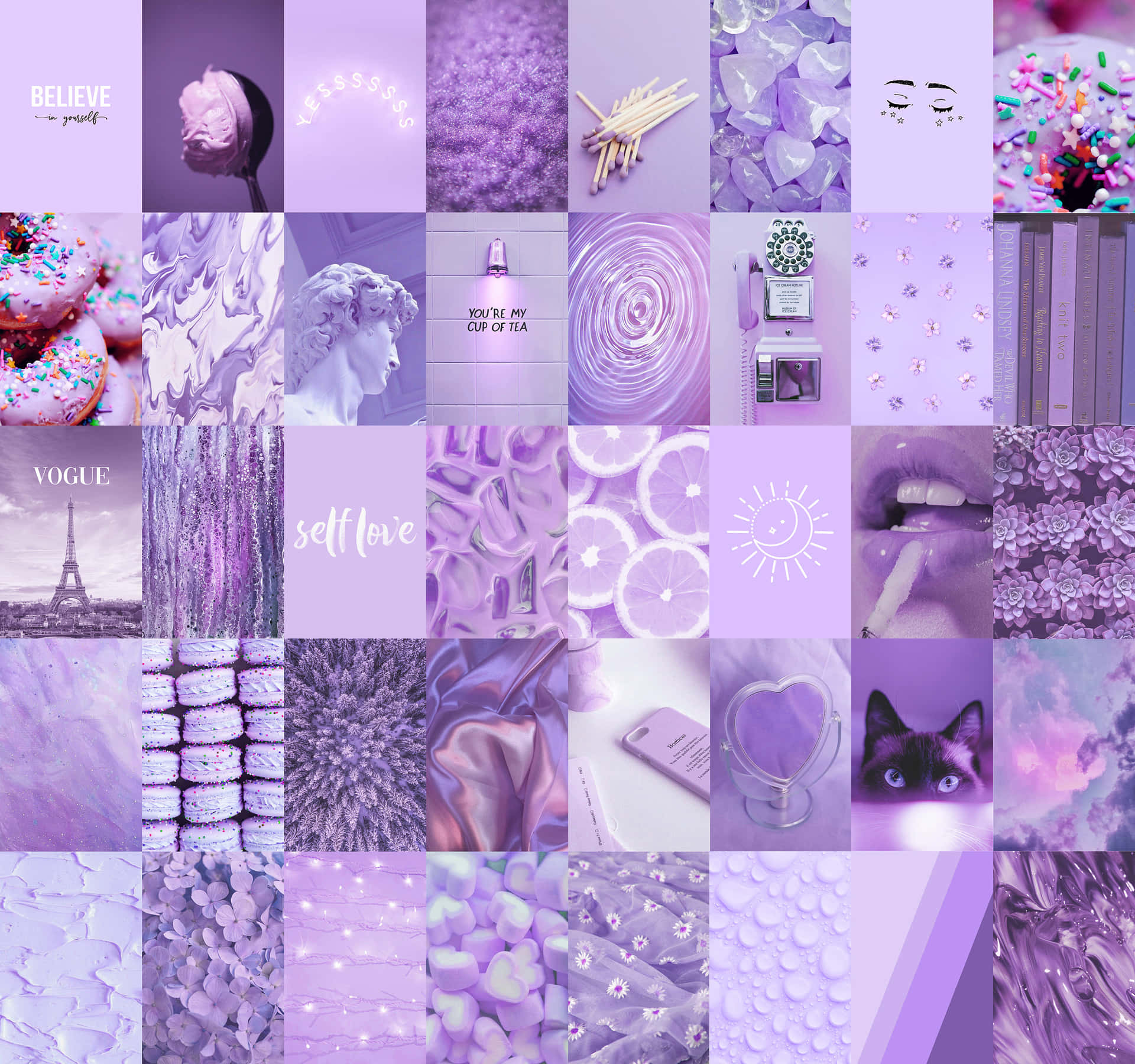 An explosion of color and texture in this vibrant purple aesthetic collage Wallpaper