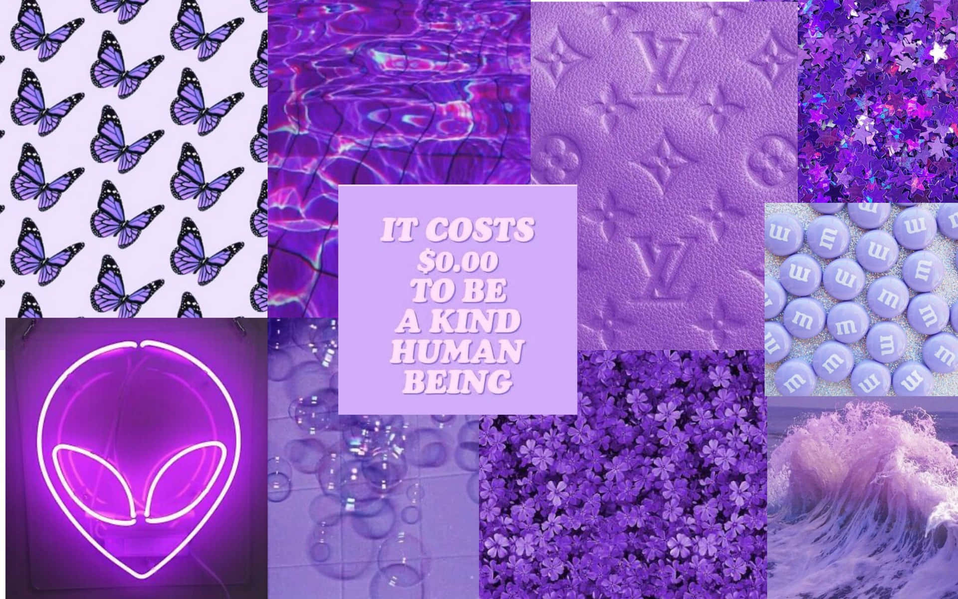 Purple Aesthetic Collage Be Kind Quote Wallpaper