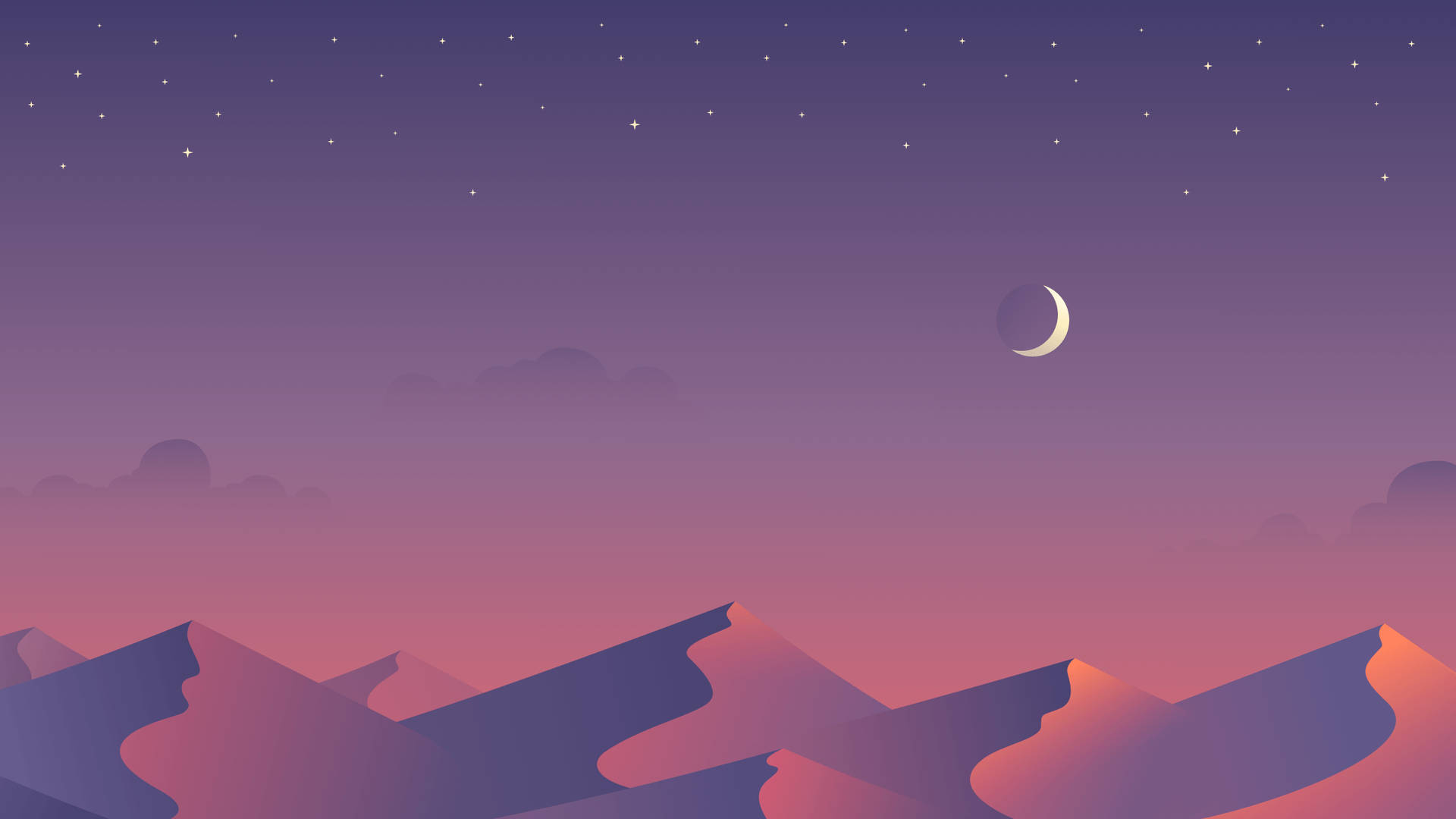 A dreamy purple hue cast across the night sky of a mysterious desert Wallpaper
