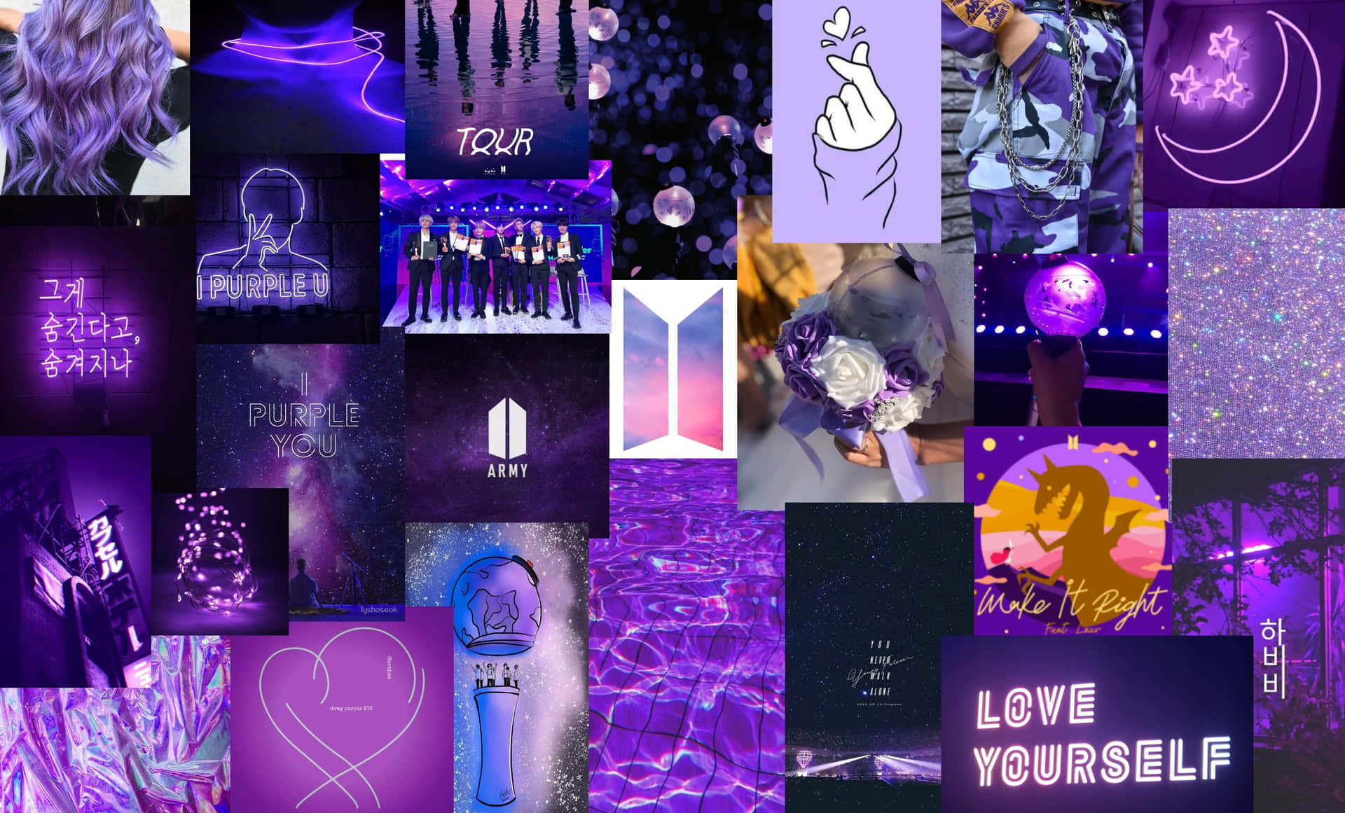 A Collage Of Purple Pictures With A Purple Background Wallpaper