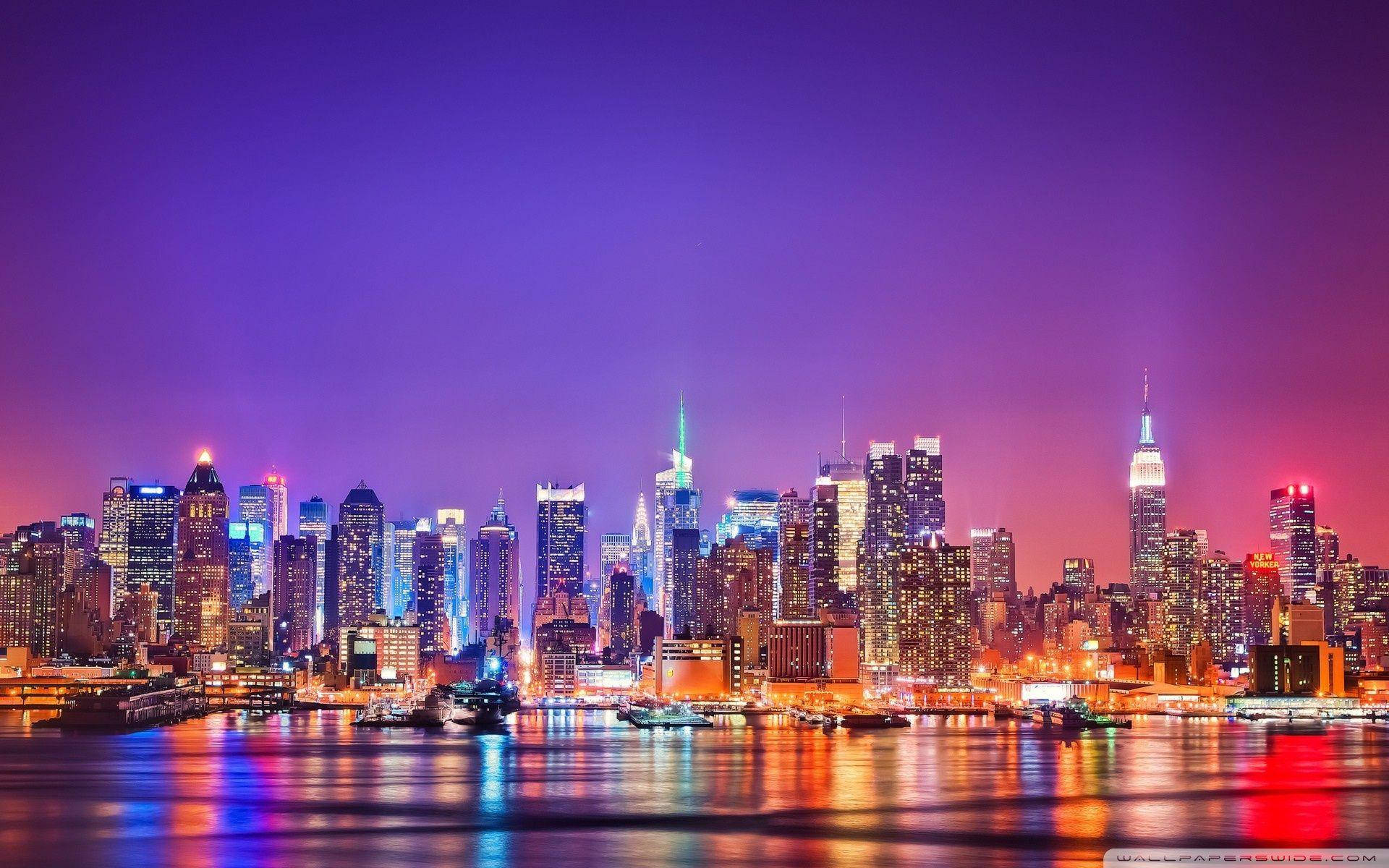 Purple Aesthetic New York Skyline Wallpaper