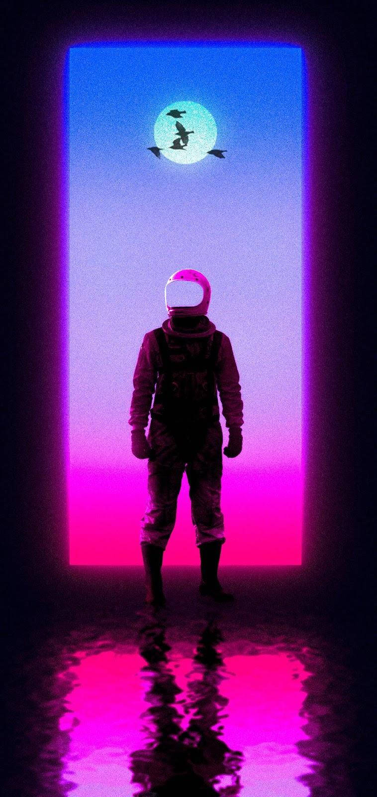 Lilaestetisk Telefon Vaporwave Astronaut. Wallpaper