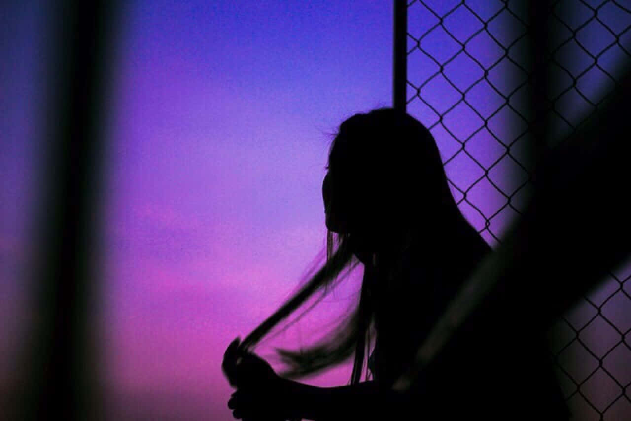 Purple Aesthetic Woman's Shadow By Fence Pictures