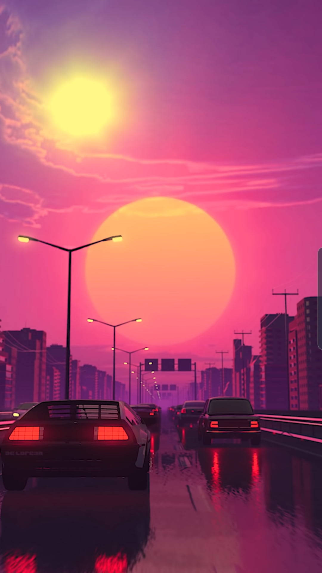 Purple Aesthetic Sunset With Cars Wallpaper