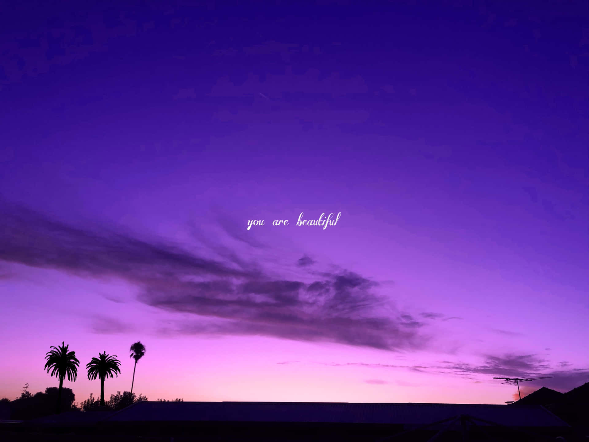 A Purple Sky With Palm Trees And The Words'you're My Sunshine' Wallpaper