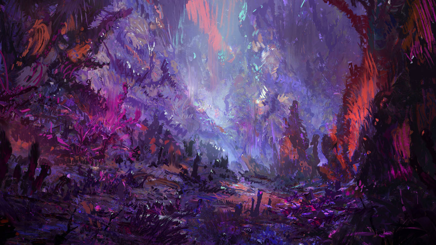 Ilustraciónde Paisaje Alienígena Púrpura Fondo de pantalla