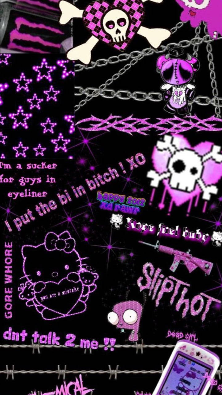 Chic Black & Purple Hello Kitty Collage Wallpaper