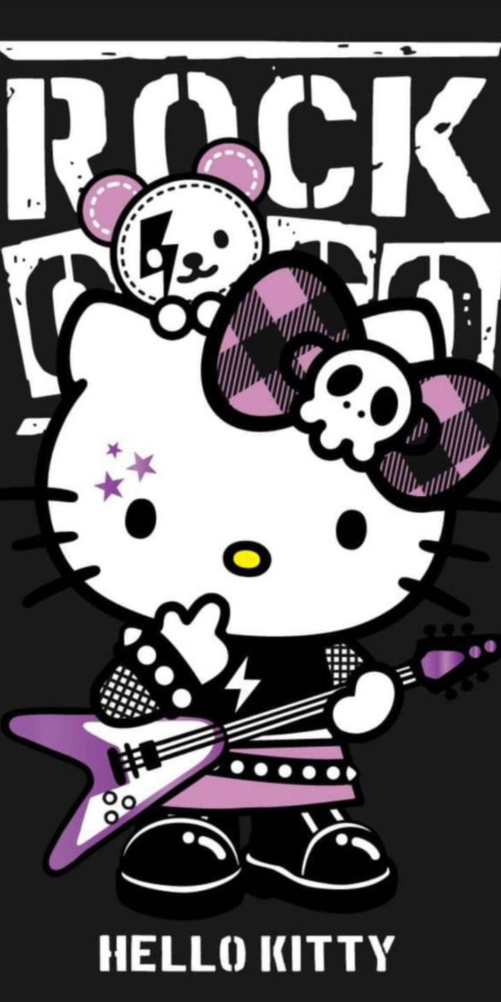 Purple And Black Hello Kitty Rockstar Wallpaper