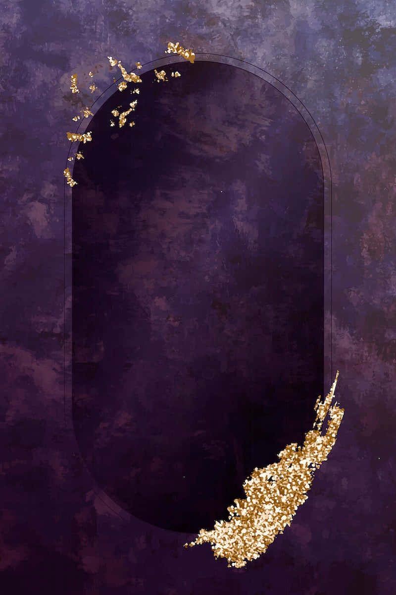 A Gold Frame With A Gold Leaf On A Purple Background