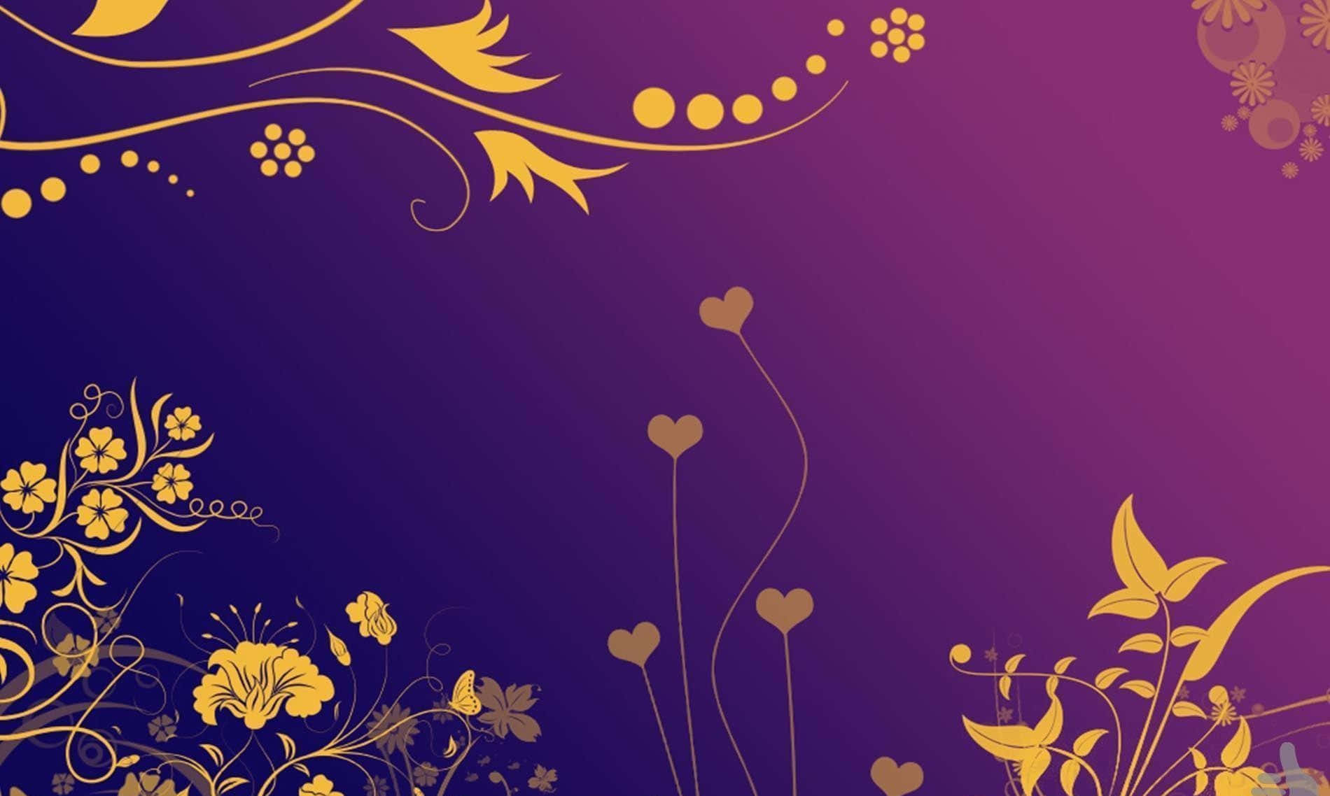 Flowers In Purple And Gold Background