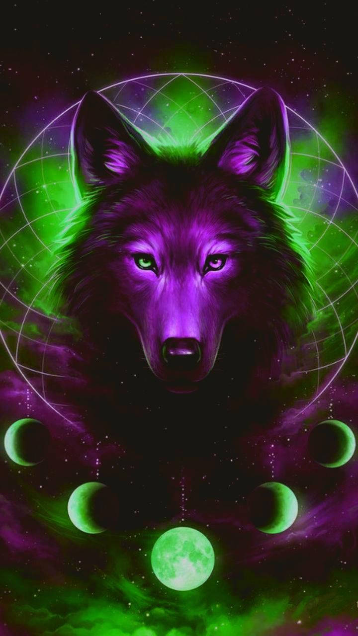 Purple And Green Galaxy Wolf Wallpaper