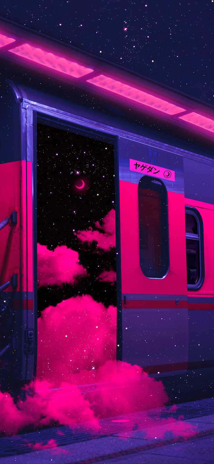 Lilla og magent Japansk togs afgangscene Wallpaper