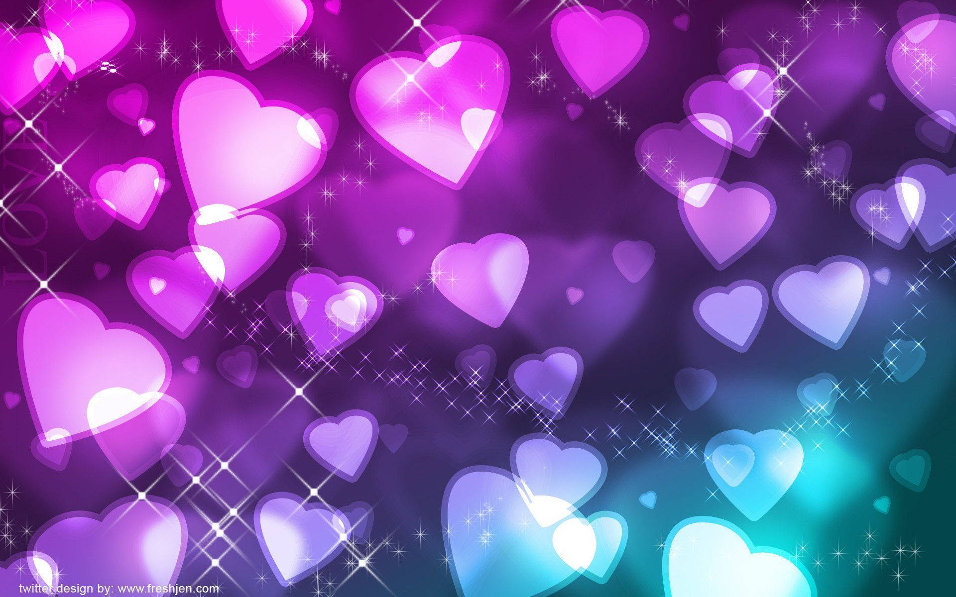 Purple And Teal Love Hearts Wallpaper