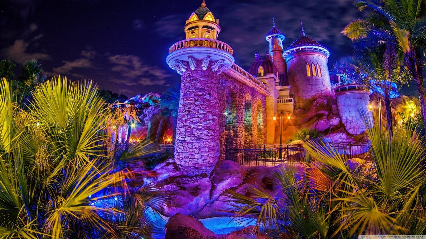Purple And Yellow Disneyland Castle Wallpaper