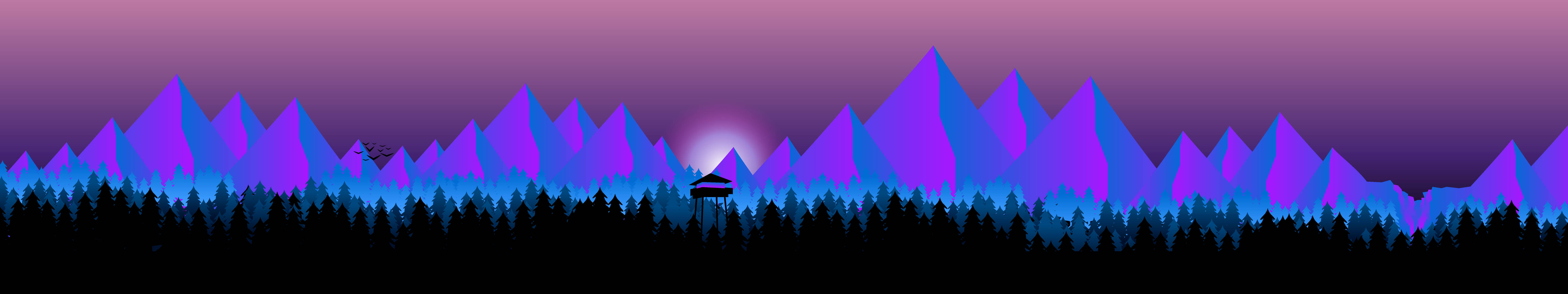Purple Animated Forest Three Screen Wallpaper