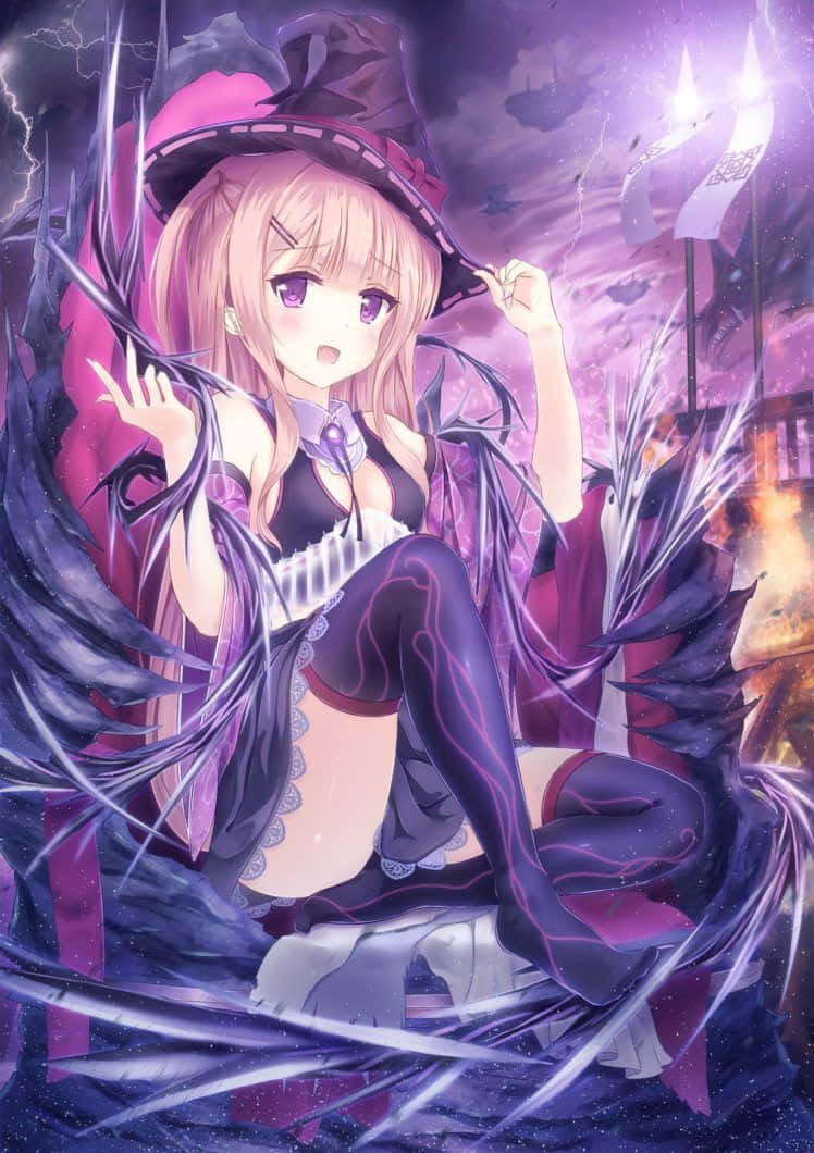 En ung animekarakter iført et farverigt lilla tøj Wallpaper