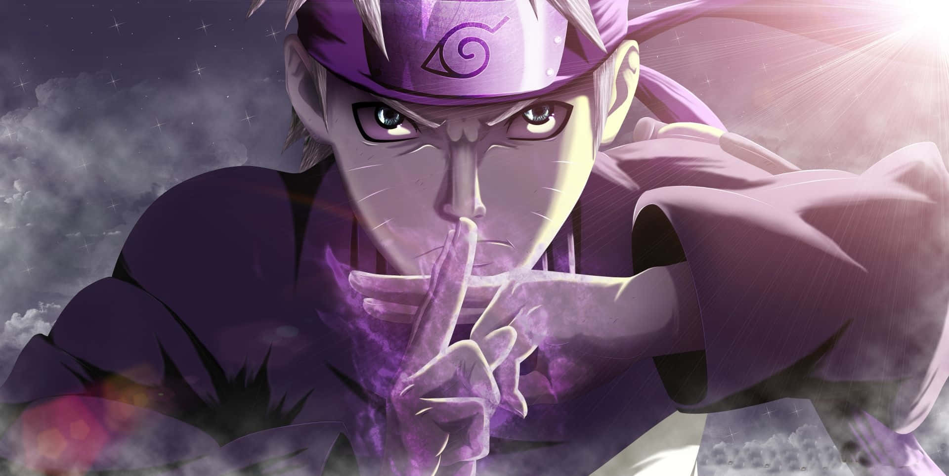 A beautiful purple anime character with eyes shut Wallpaper