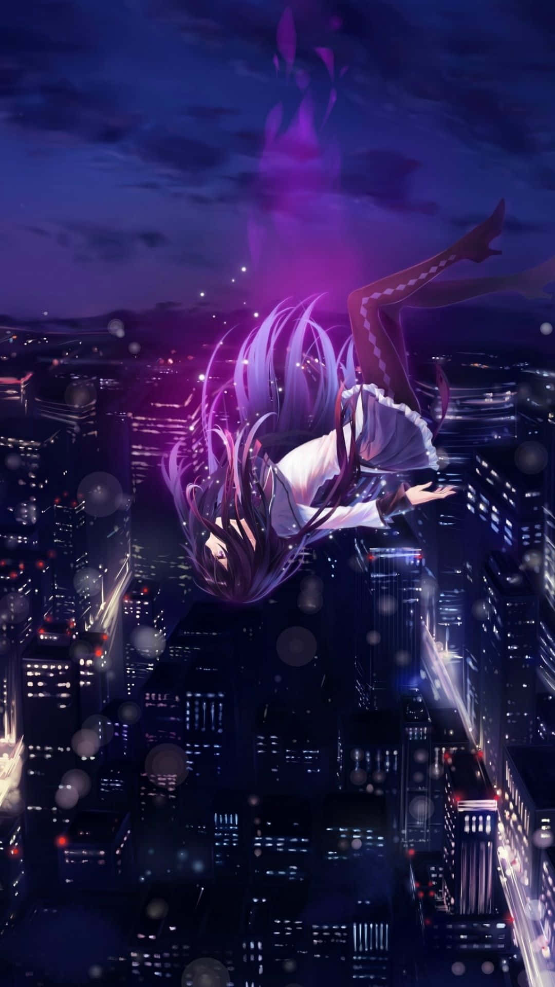 Beautiful anime girl character Keqing holding sword in purple field 2K  wallpaper download