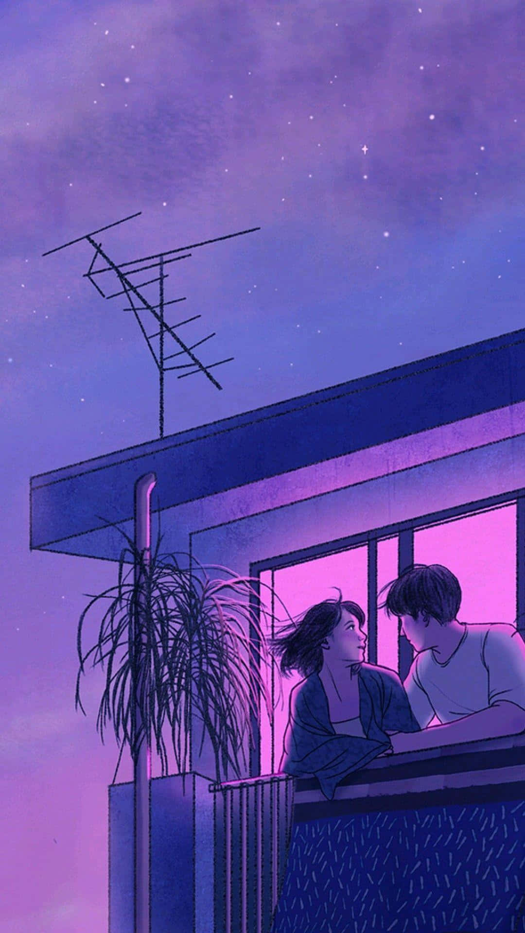 A Couple Sitting On A Balcony Looking At The Sky