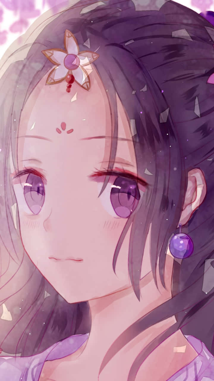 Purple Anime Girl Ethereal Gaze Wallpaper