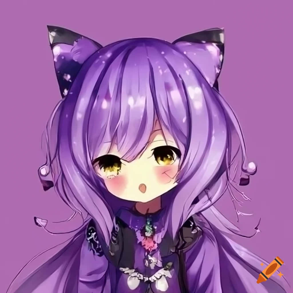 Purple Anime Girlwith Cat Ears Wallpaper