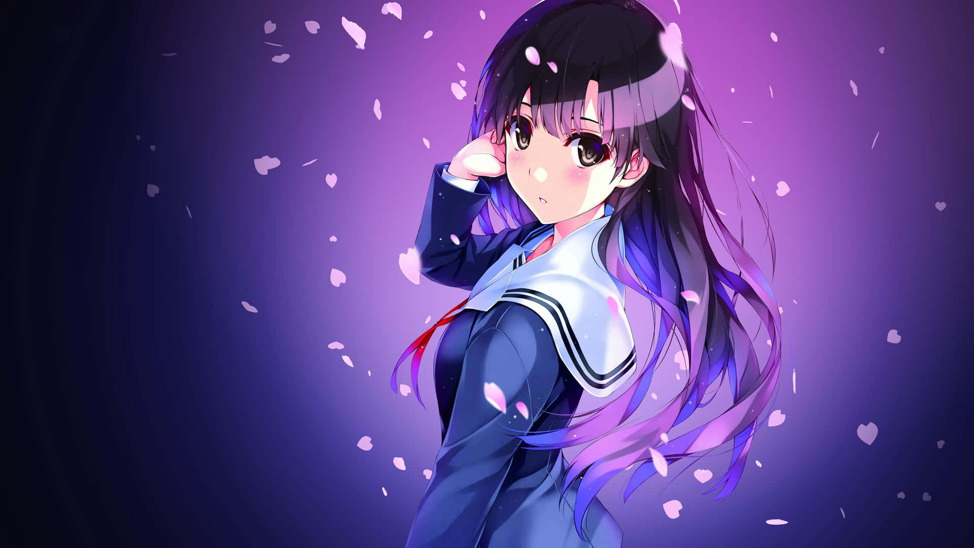 Purple Anime School Girl Uniform Wallpaper