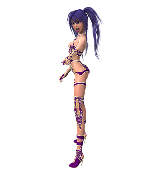 Purple Anime Warrior Woman PNG