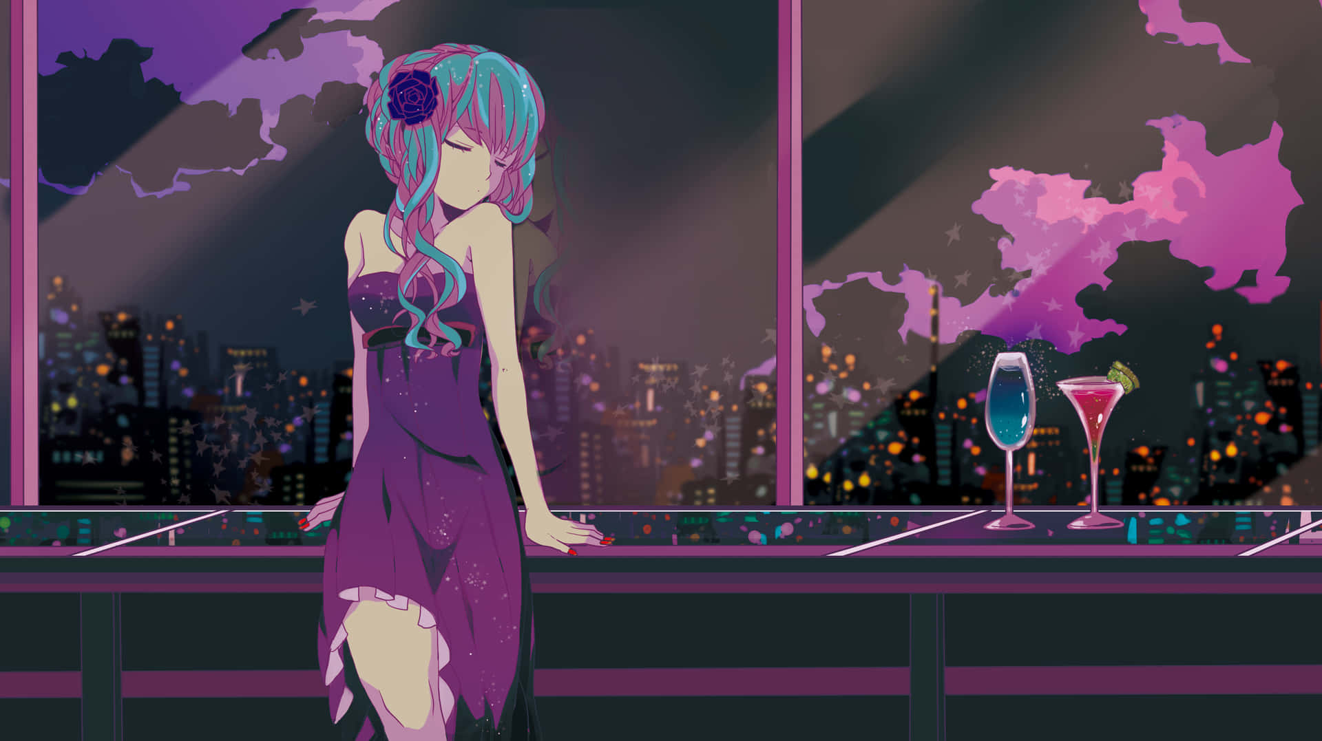 Purple Sexy Anime Girl Wallpaper