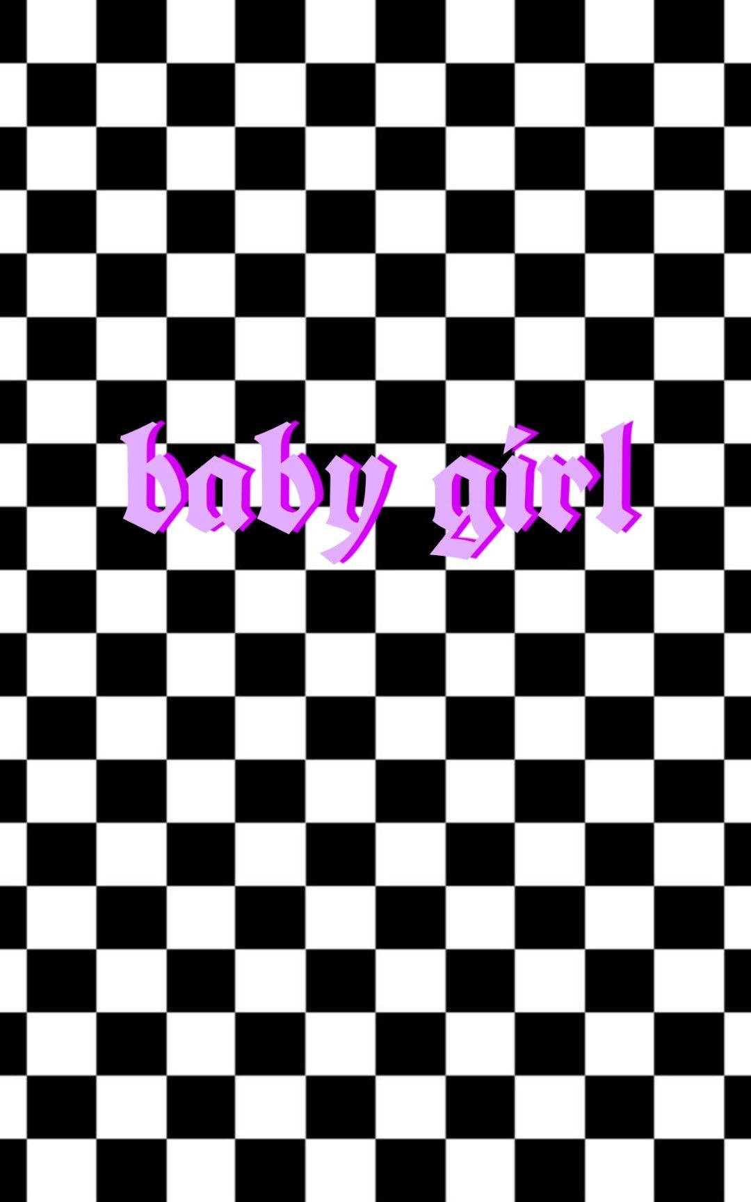 Purple Baby Girl Text On Black And White Squares Wallpaper