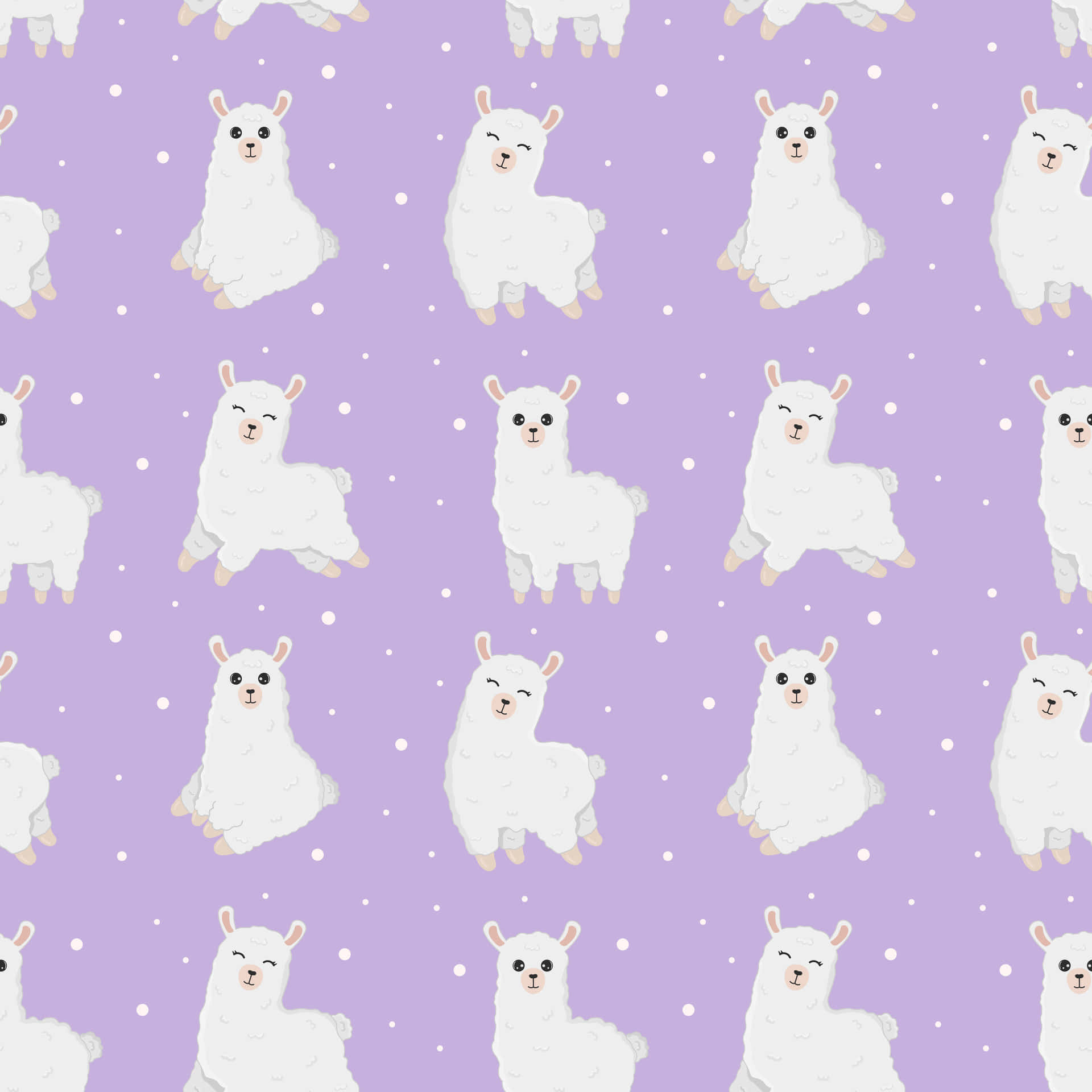 Purple Background White Alpacas Pattern Wallpaper