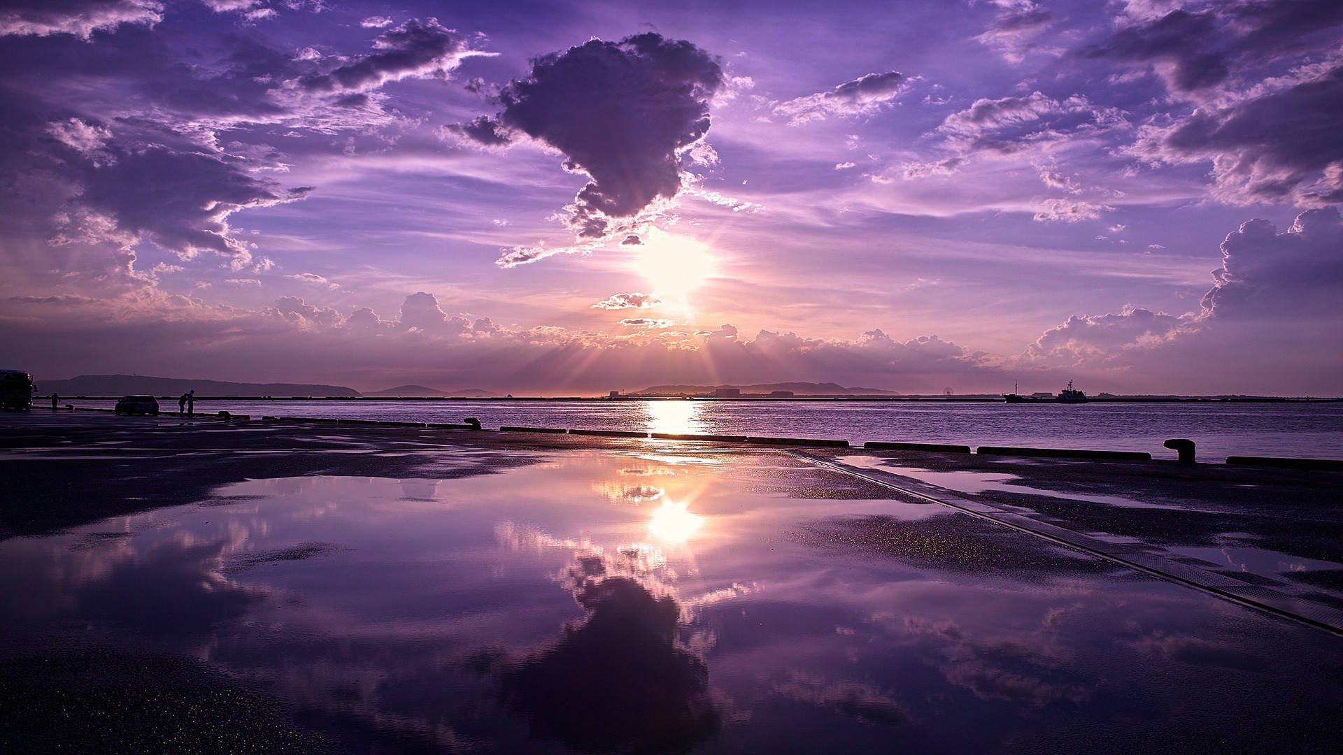 Purple Beach Sunset Desktop Wallpaper