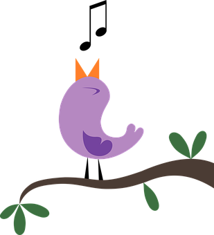 Purple Bird Illustrationon Branch PNG