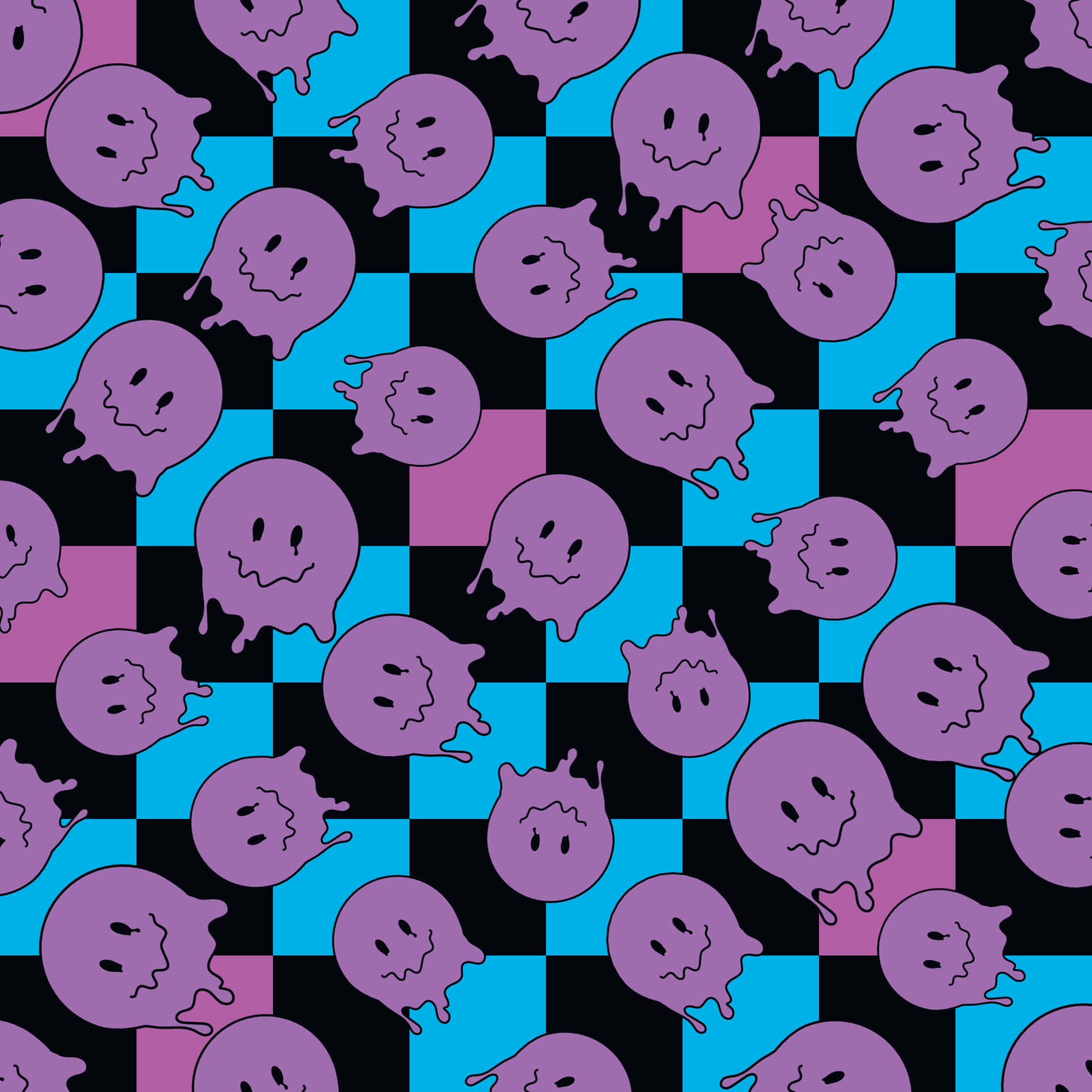Purple Blue Smiley Ghost Pattern Wallpaper