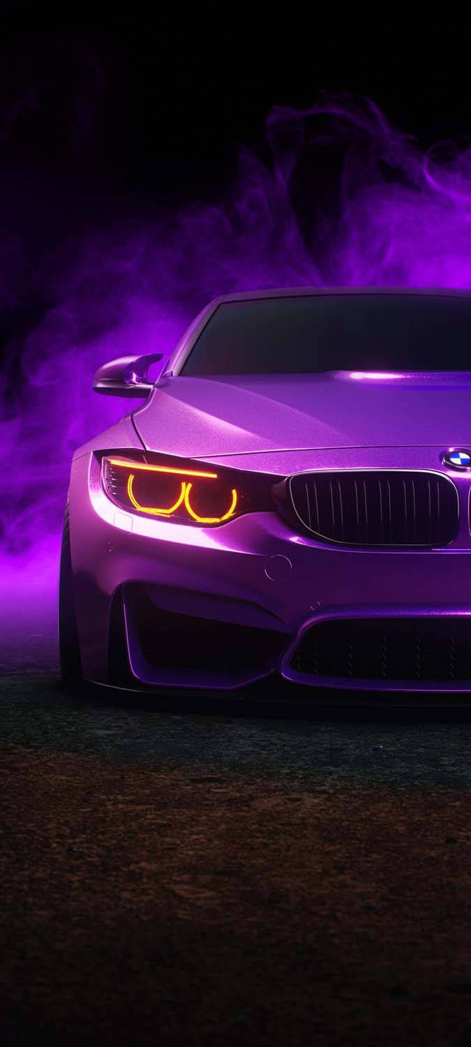 A Purple BMW M4 represented as an iPhone Car Wallpaper Wallpaper