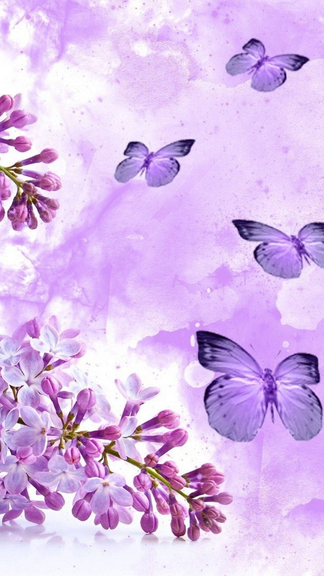 Lilaschmetterlinge Und Hübsche Blumen Fürs Handy Wallpaper