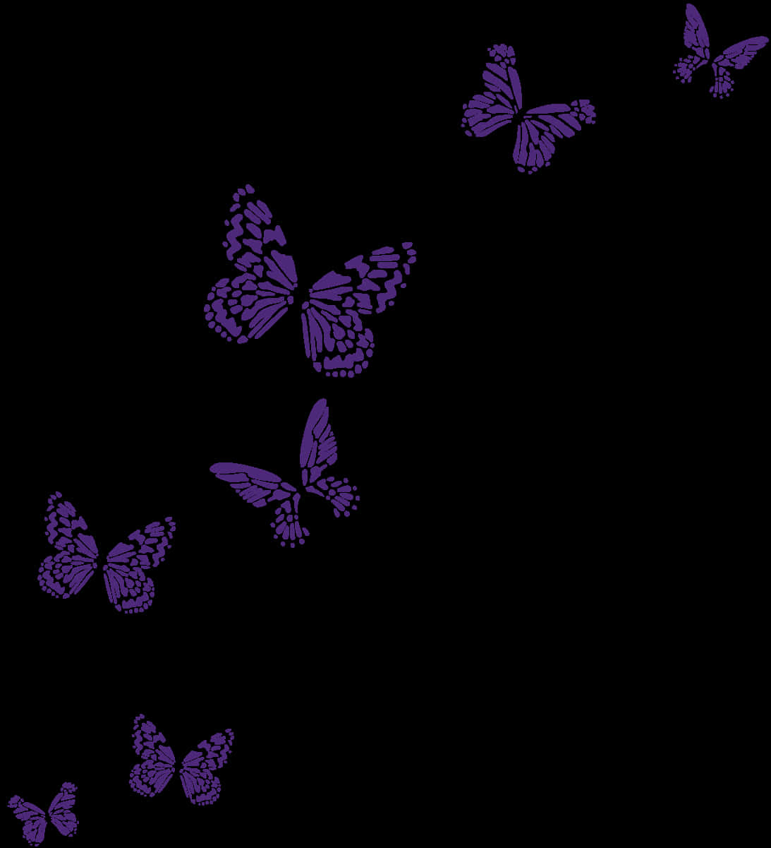 Purple Butterflies Black Background PNG
