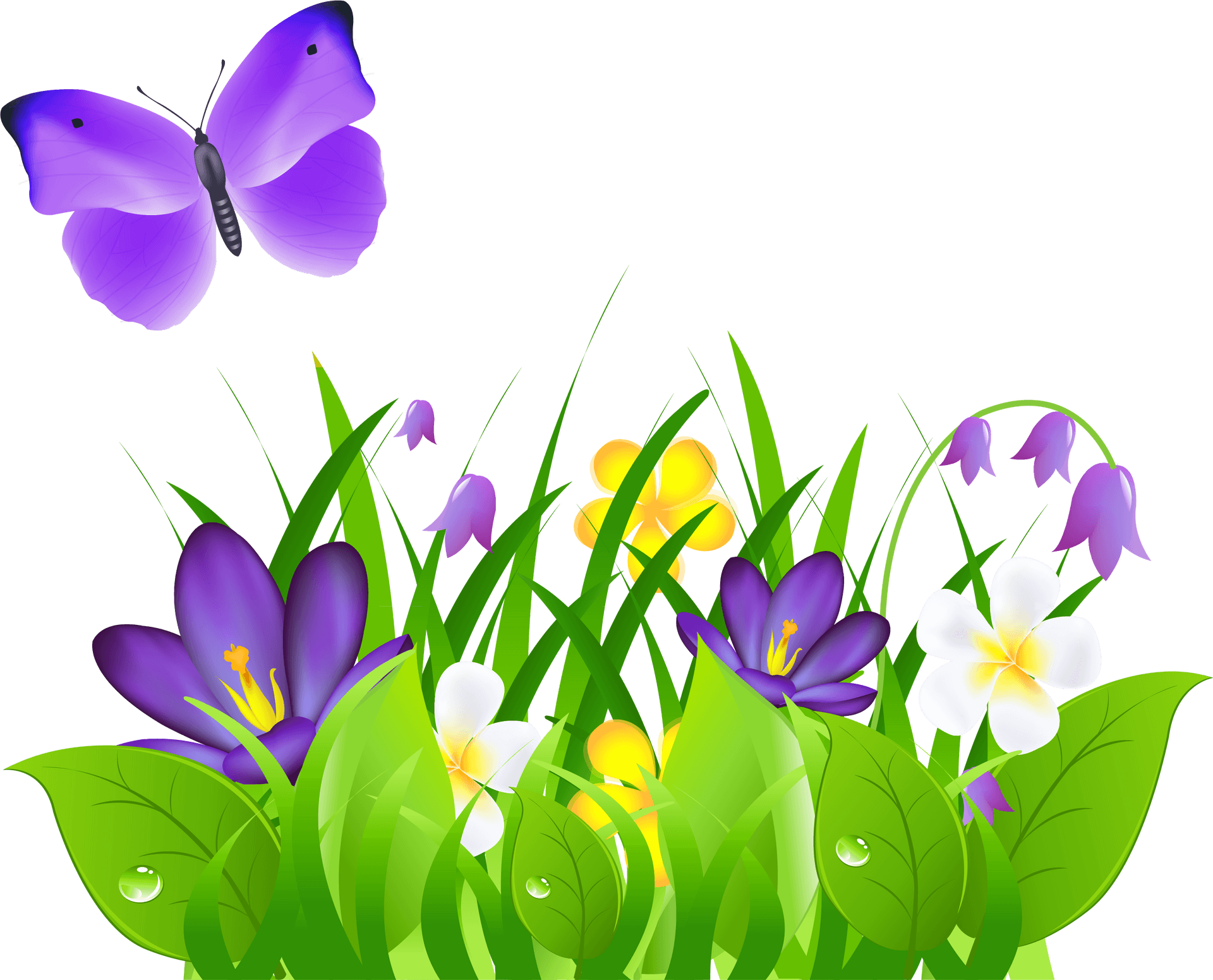 Purple Butterfly Floral Scene PNG