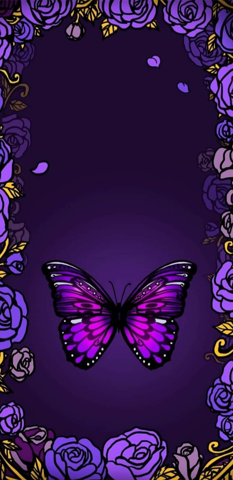 Purple Butterfly With Roses On A Purple Background Wallpaper