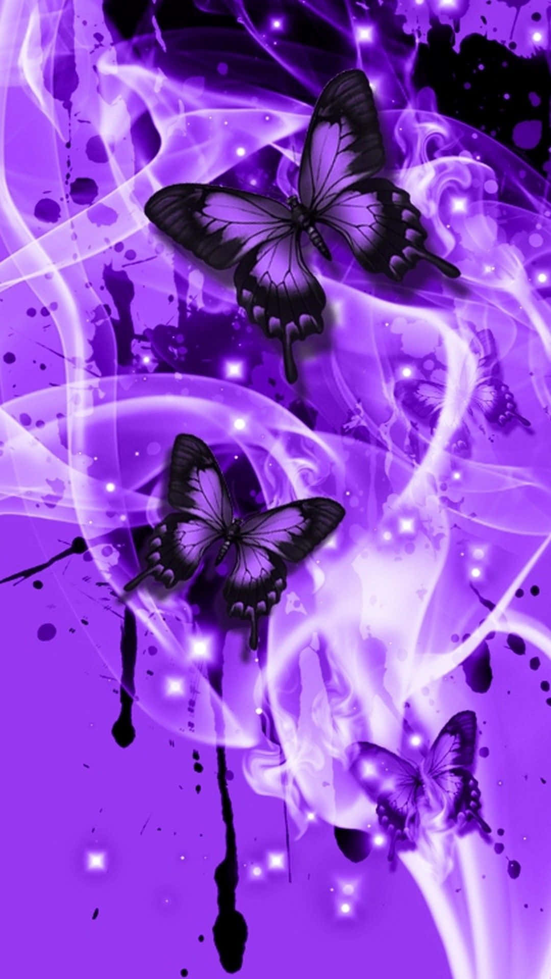 Purple Butterflies On A Black Background Wallpaper