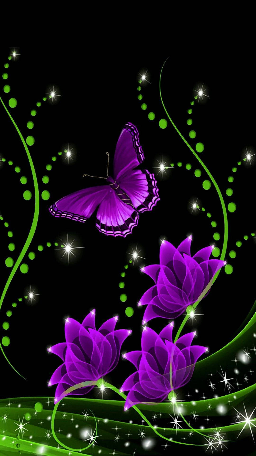 Purple Butterfly Phone Background With Vines Wallpaper