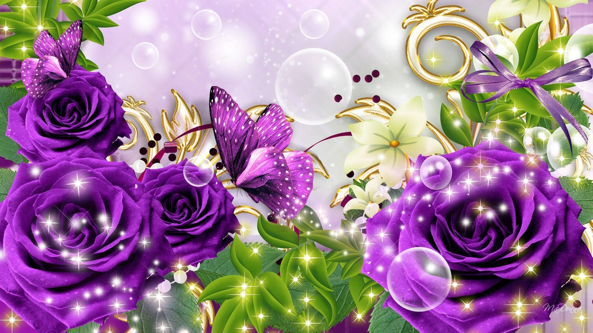 Purple Butterfly Purple Rose Wallpaper
