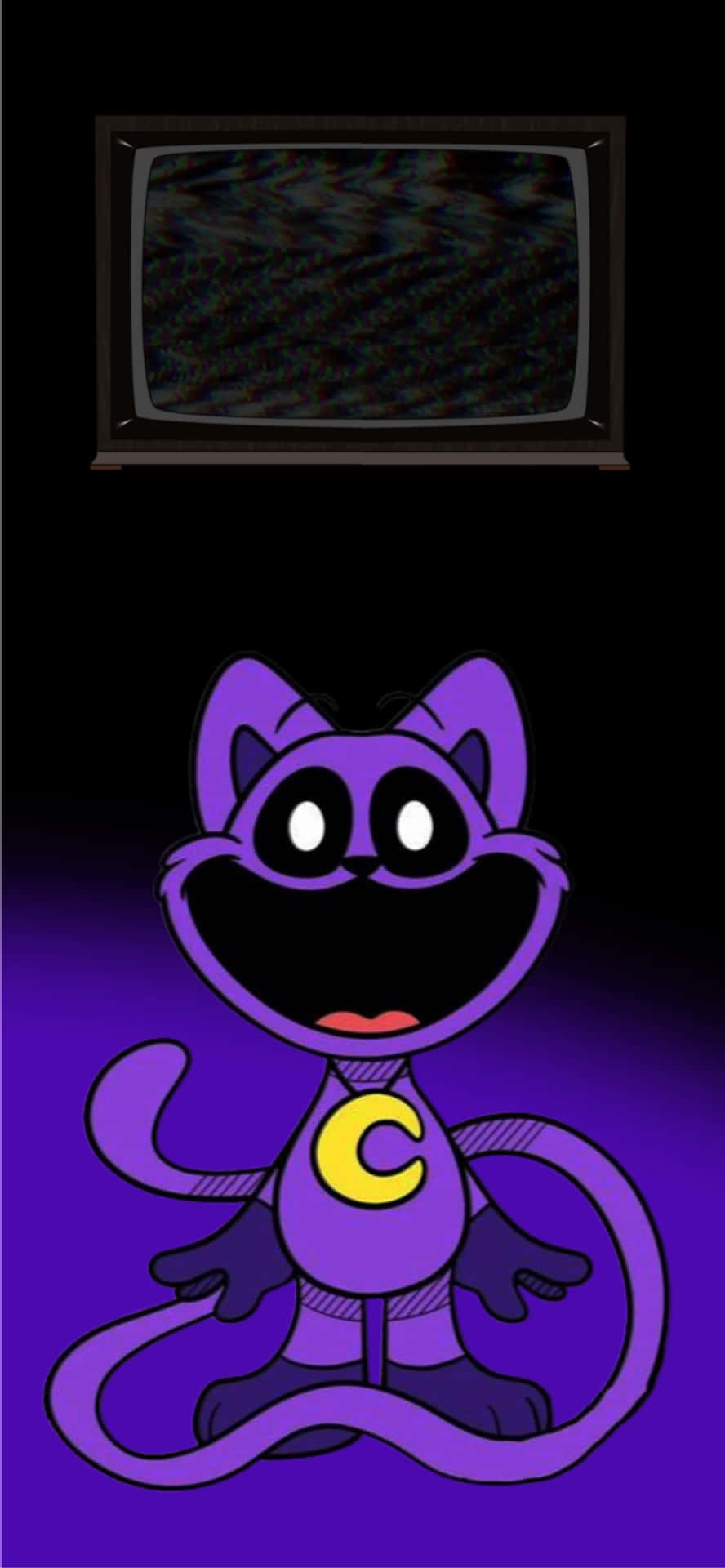 Purple Cartoon Cat Watching T V Wallpaper