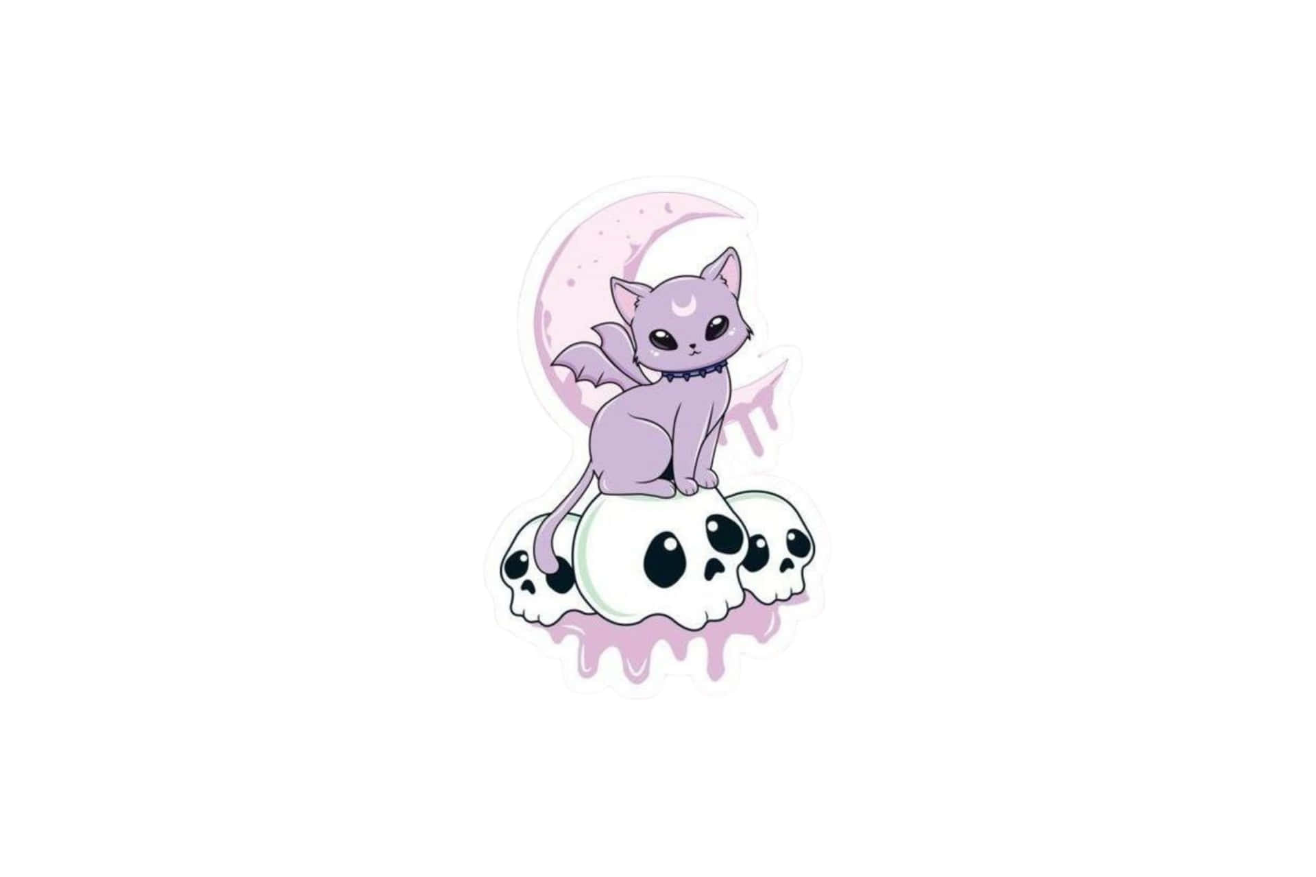 Purple Cat On Skull Illustration Wallpaper