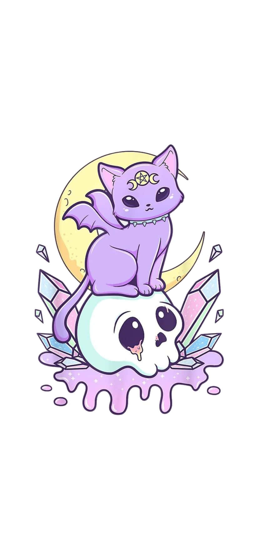 Purple Cat Sitting On Skull Wallpaper