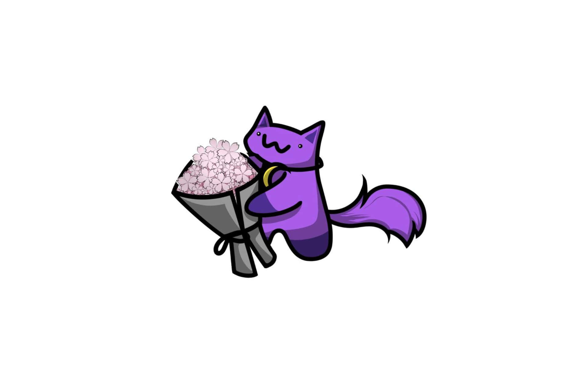 Purple Catwith Flowers Illustration Wallpaper