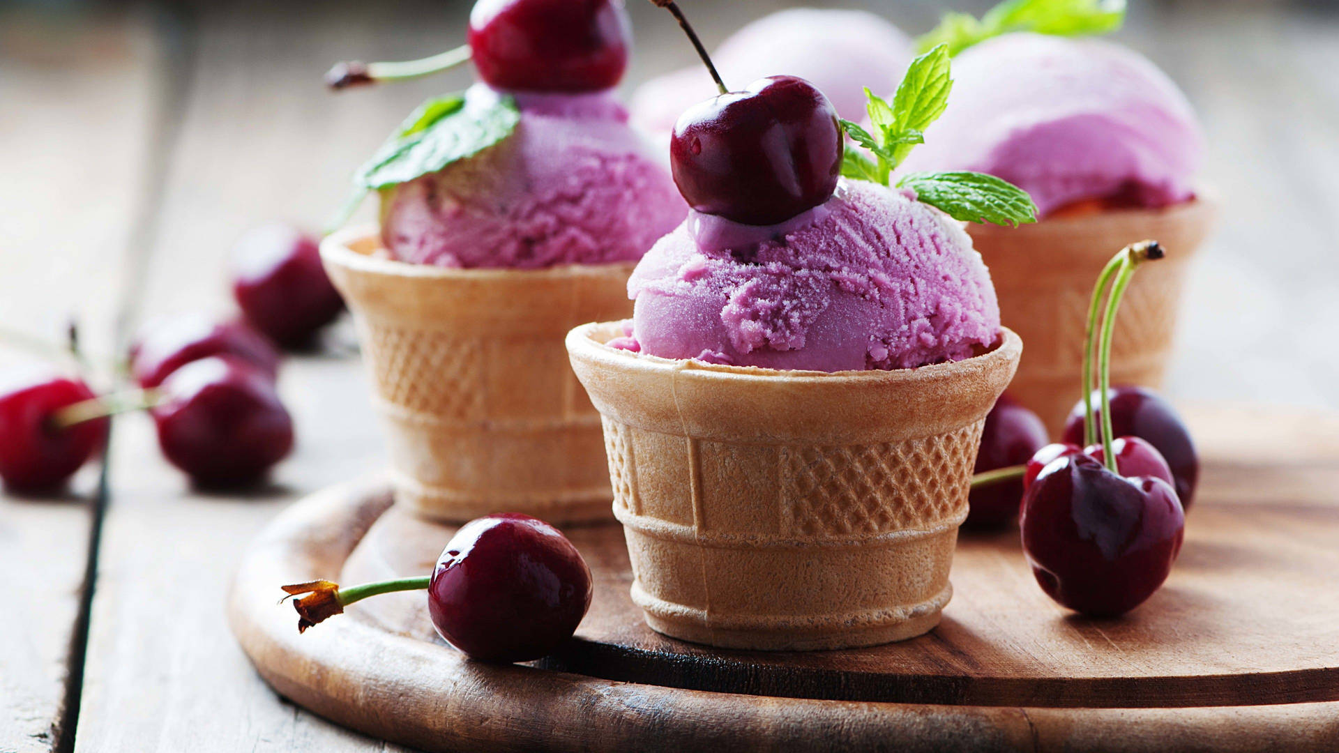 Purple Cherry Ice Cream Dessert Wallpaper
