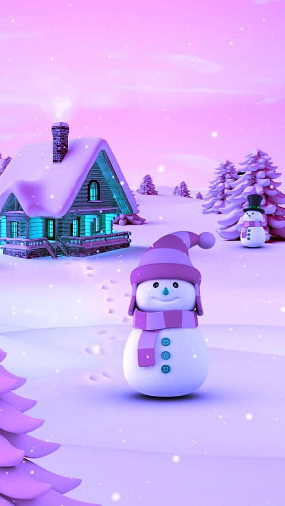 Purple Hued Christmas Snowman Wallpaper