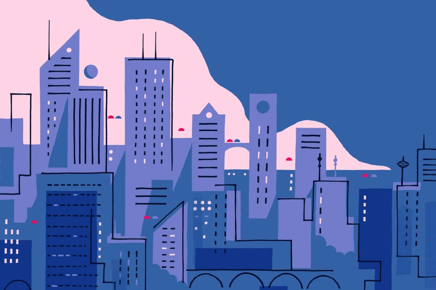 Purple Cityscape Illustration Wallpaper