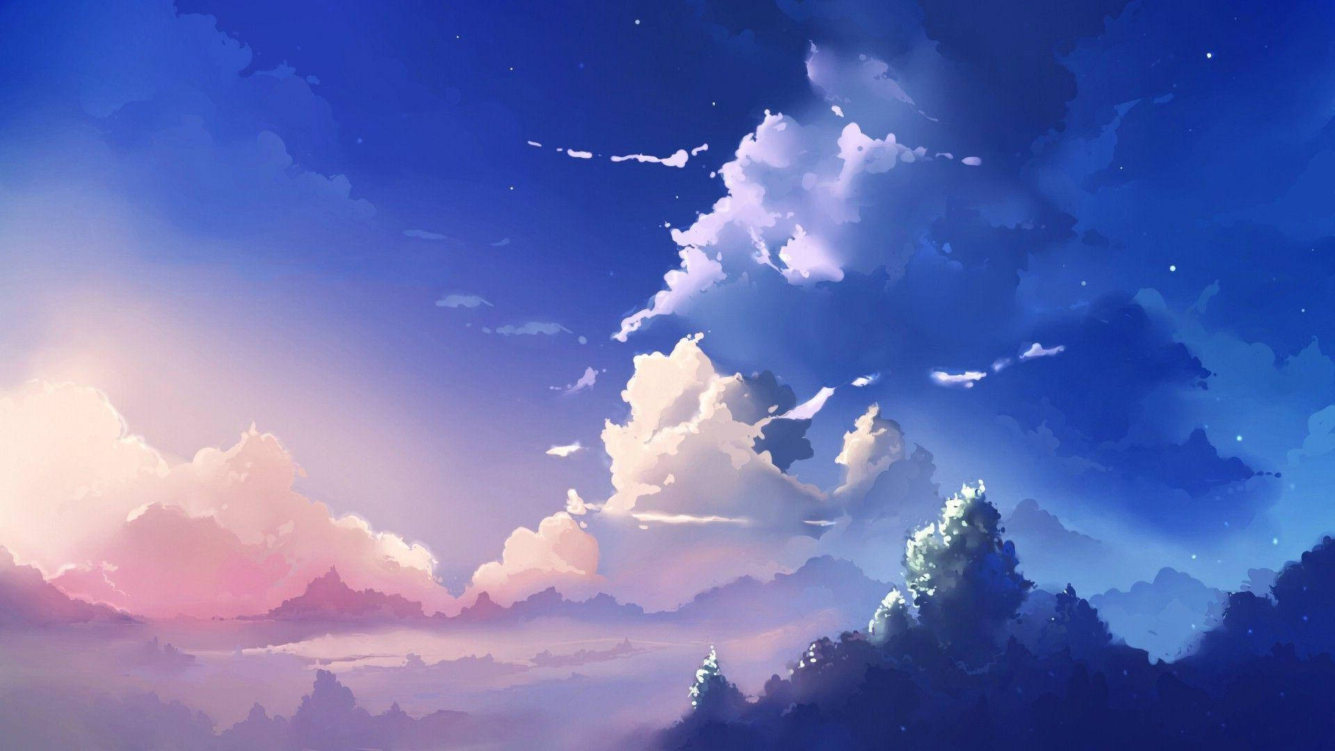 Purple Clouds Aesthetic Anime Scenery Wallpaper