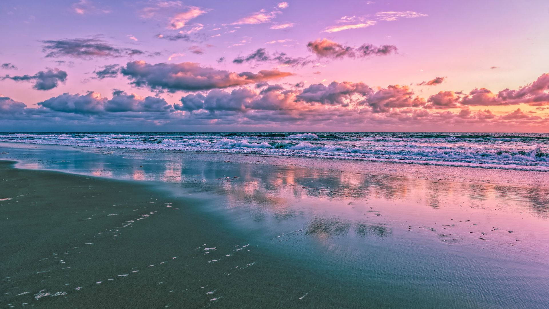 Purple Cloudy Beach Sunrise Wallpaper